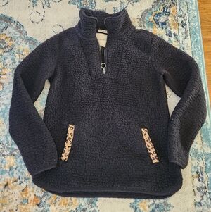 Thread & Supply Black Sherpa Pullover with Leopard Details